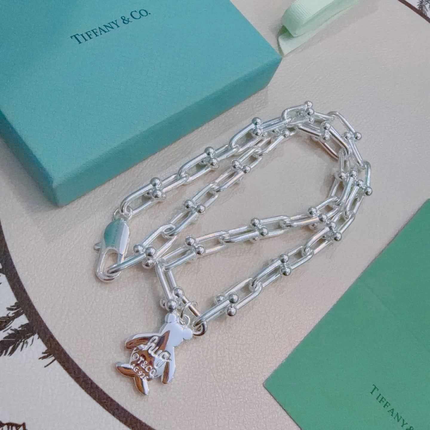 Tiffany & Co. Silver Link Necklace with Bear Charm